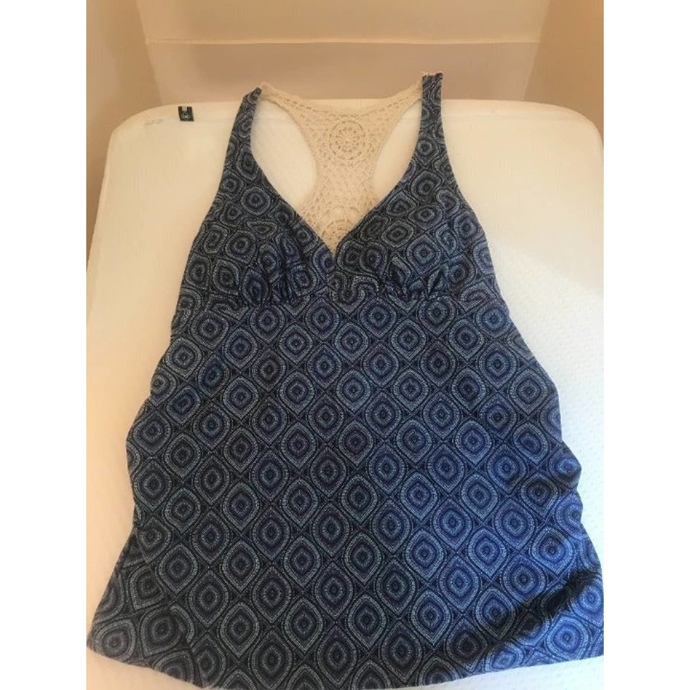 Blue Workout Tank with Crochet Back